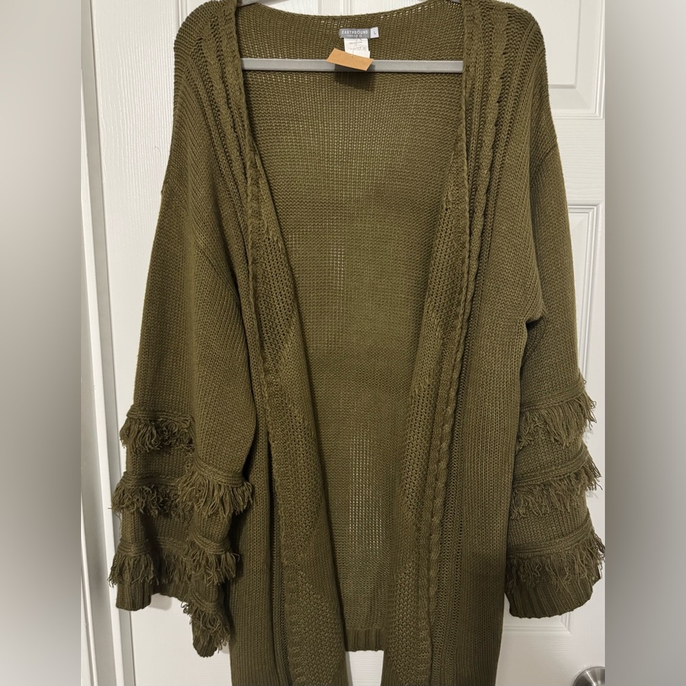 Earthbound Olive Green Women's Open Front Cardigan. NWT